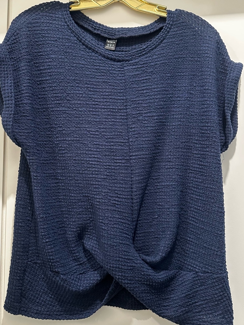 SHEIN Navy Textured Twist-Hem Crop Top